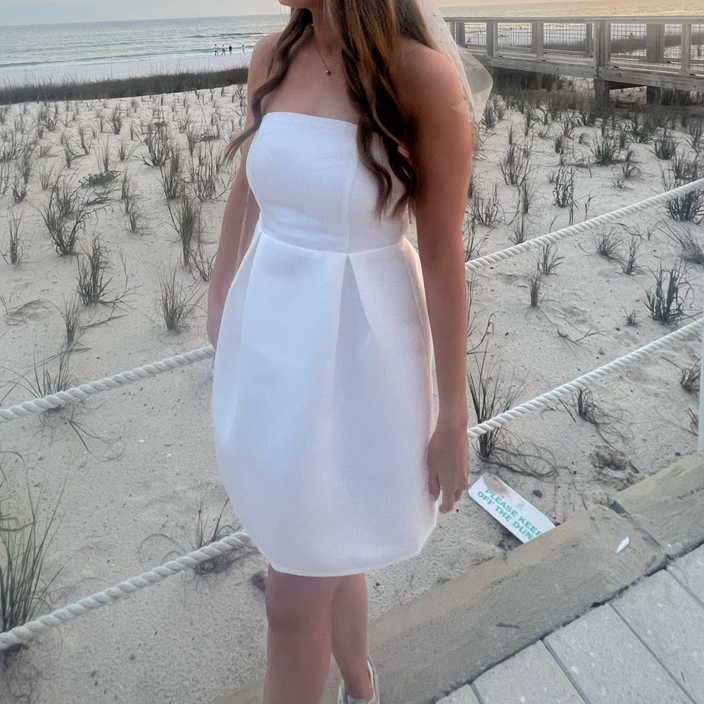 White strapless mini dress
